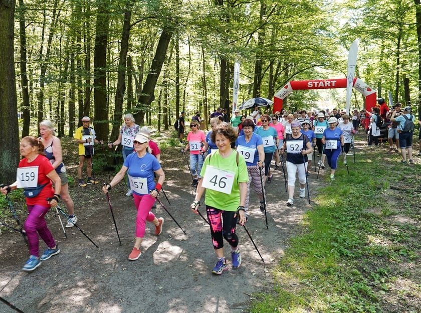 Uczestnicy mistrzostw w joggingu i nordic walking  w parku Zachodnim, 15 czerwca 2024 r.