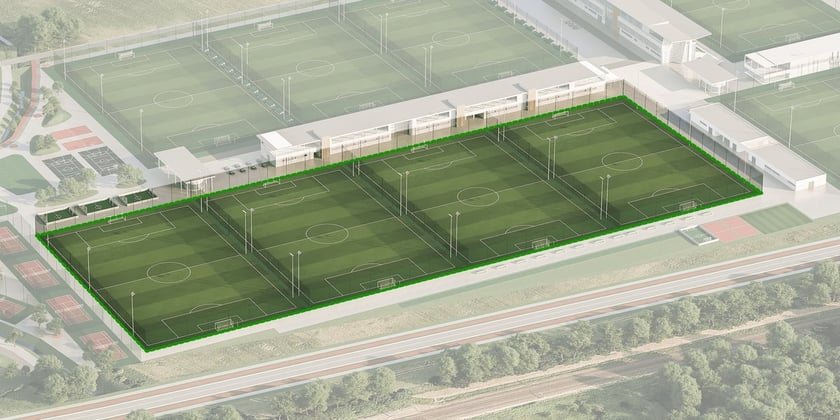 Wizualizacja Wrocławskiego Centrum Sportu (bazy treningowej Akademii WKS Śląsk) - etap drugi