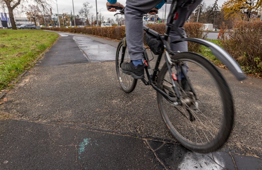 Na zdjęciu przeznaczona do remontu droga rowerowa wzdłuż ul. Krzywoustego