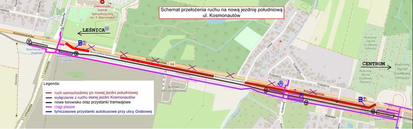 Mapa ze zmianami na ulicy Kosmonautów