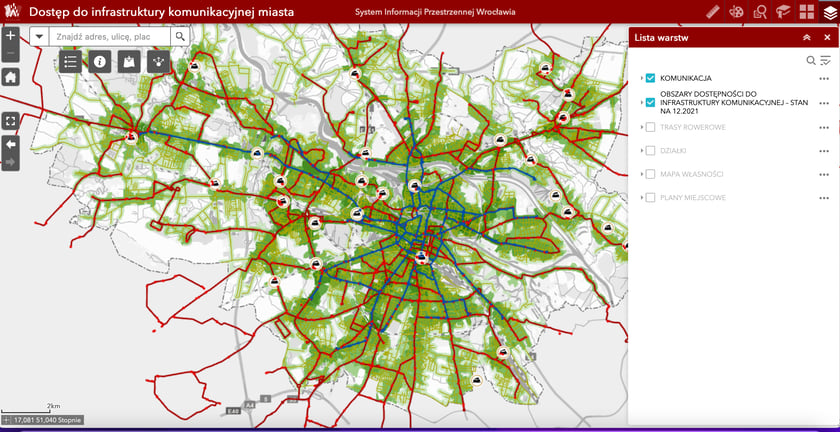 Mapa: zielony pająk Wrocławia