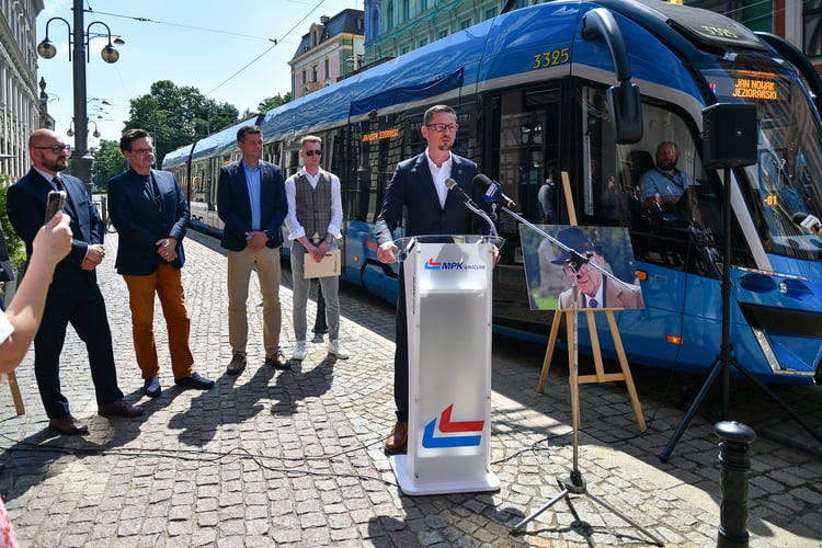 Konferencja dotycząca nadanie imienia tramwajowi Jana Nowaka-Jeziorańskiego