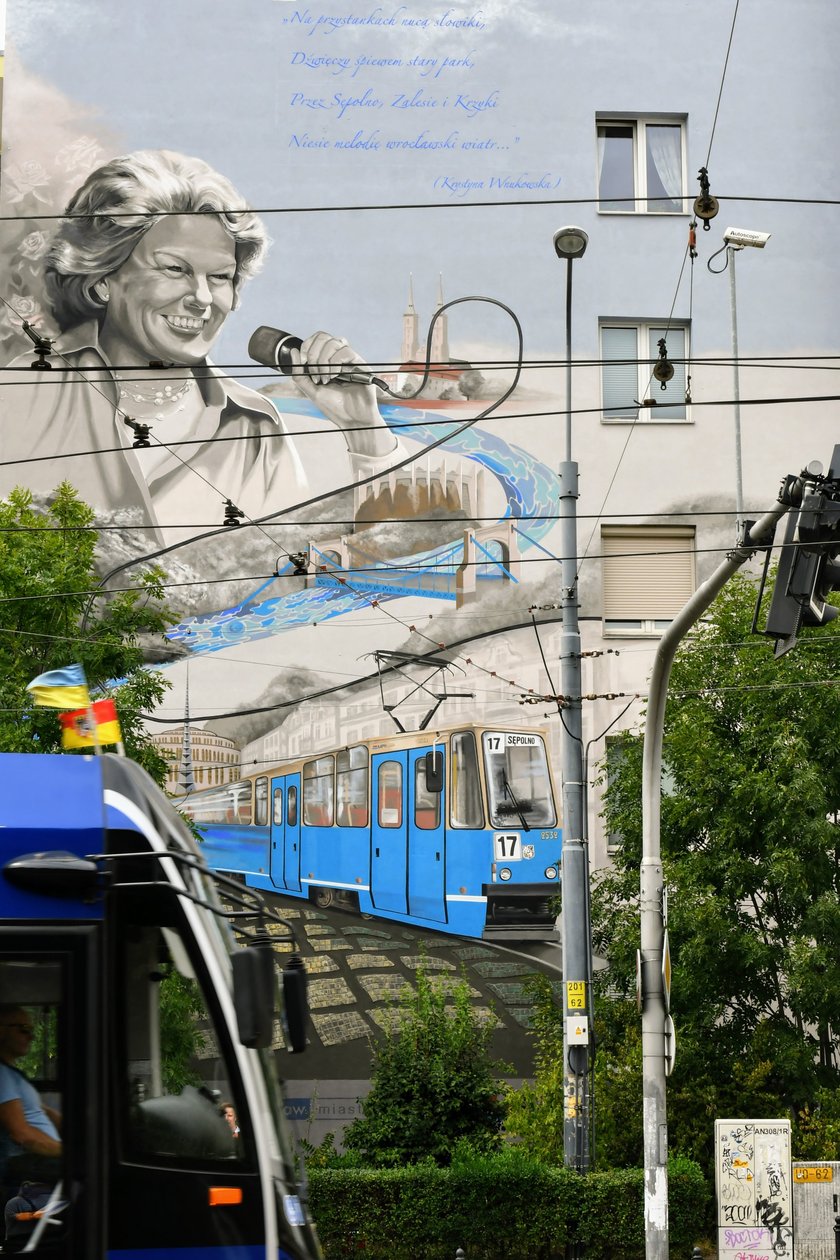 Etapy powstawania muralu poświęconego Marii Koterbskiej. Od rusztowania, po odsłonięcie.