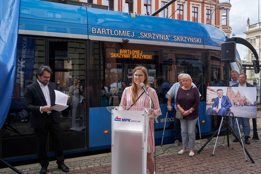 Uroczystość nadania tramwajowi im. Bartłomieja Skrzyńskiego.