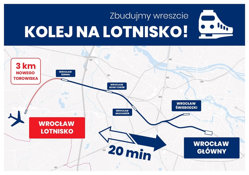 Powiększ obraz: kolej na wrocławskie lotnisko, mapa