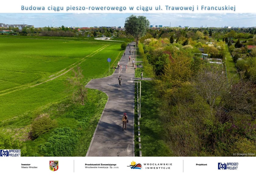 Dojazd do mostku nad Ślęzą od strony ul. Trawowej.