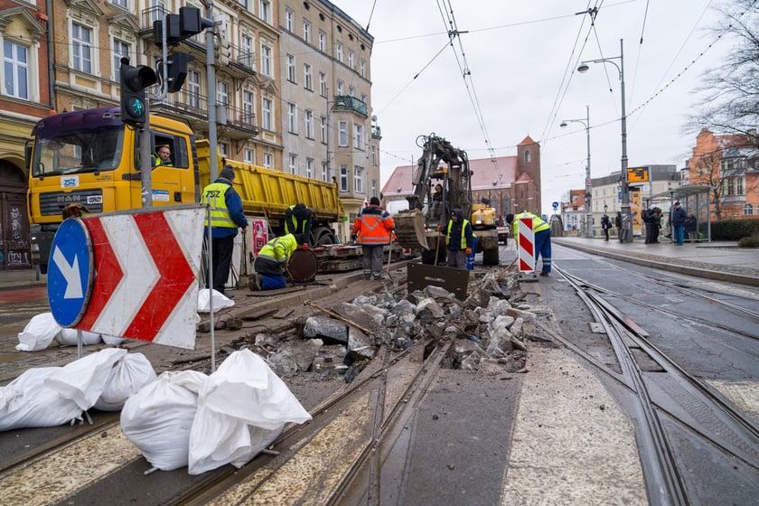 Remont torów na placu Bema, 13.01.2024