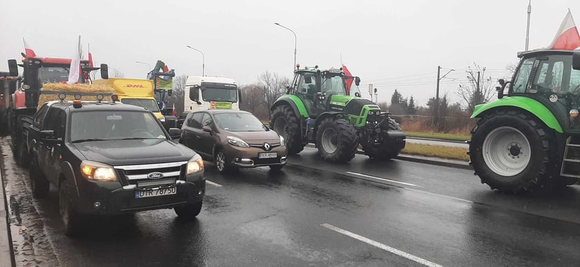 Protest rolników we Wrocławiu przy al. Sobieskiego