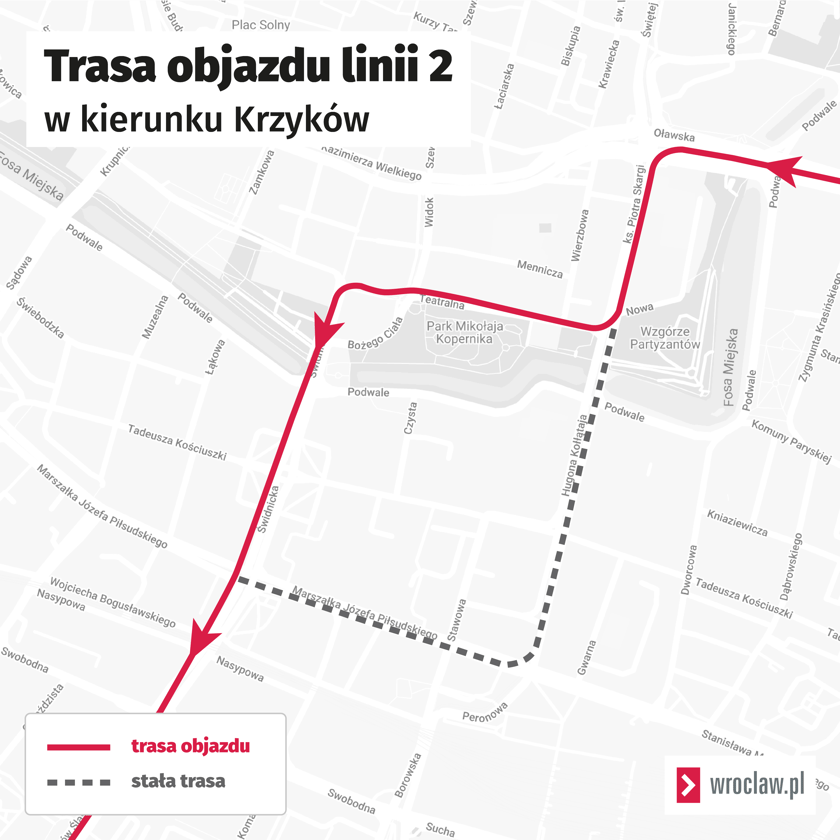 Trasa objazdu tramwaju linii 2.