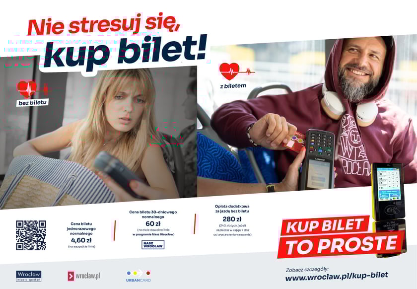 Plakat akcji "Nie stresuj się - kup bilet"
