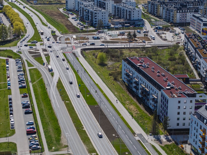 Trasa autobusowa z pętlą "Jagodno". Zdjęcie z lotu ptaka