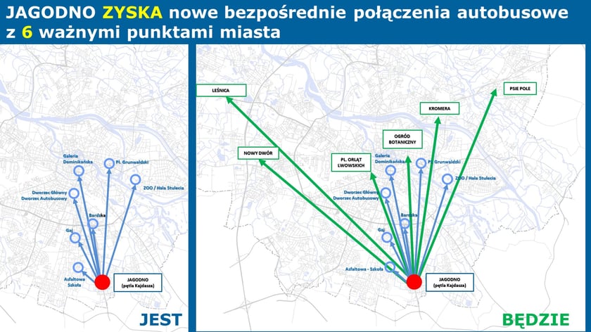 Powiększ obraz: Jagodno zyska bezpośrednie połączenia z Nowym Dworem, Leśnicą, pl. Orląt Lwowskich, ogrodem botanicznym, pl. Kromera i Psim Polem