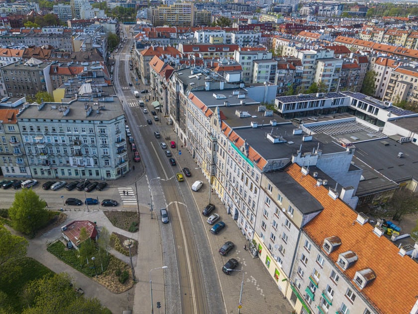Ulica Nowowiejska z lotu ptaka
