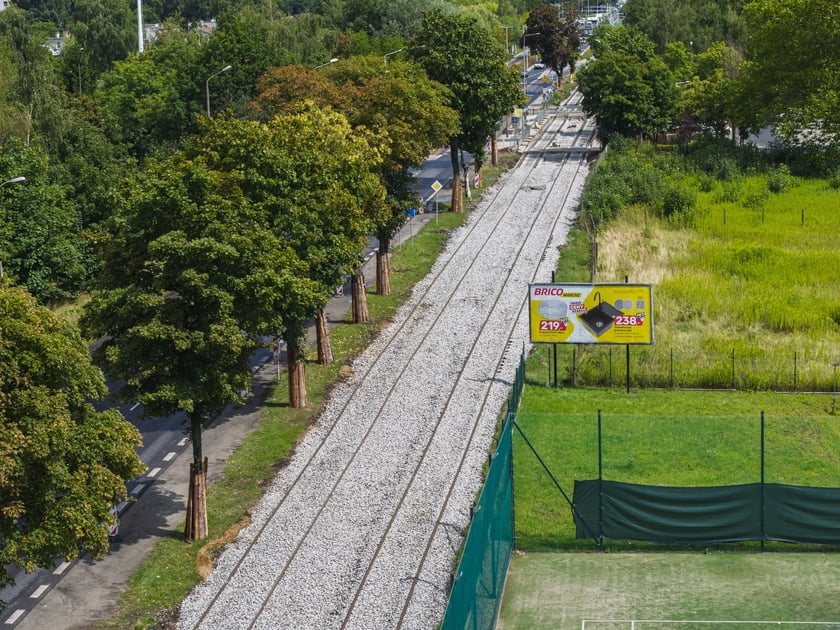 Budowa torowiska na ulicy Kosmonautów z lotu ptaka