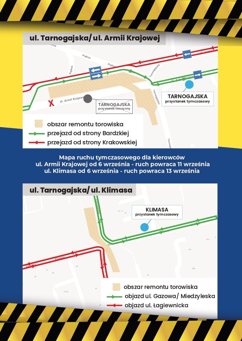 Powiększ obraz: Informacje dotyczące zmian w komunikacji oraz organizacji ruchu w związku z remontem torowiska na Tarnogajskiej