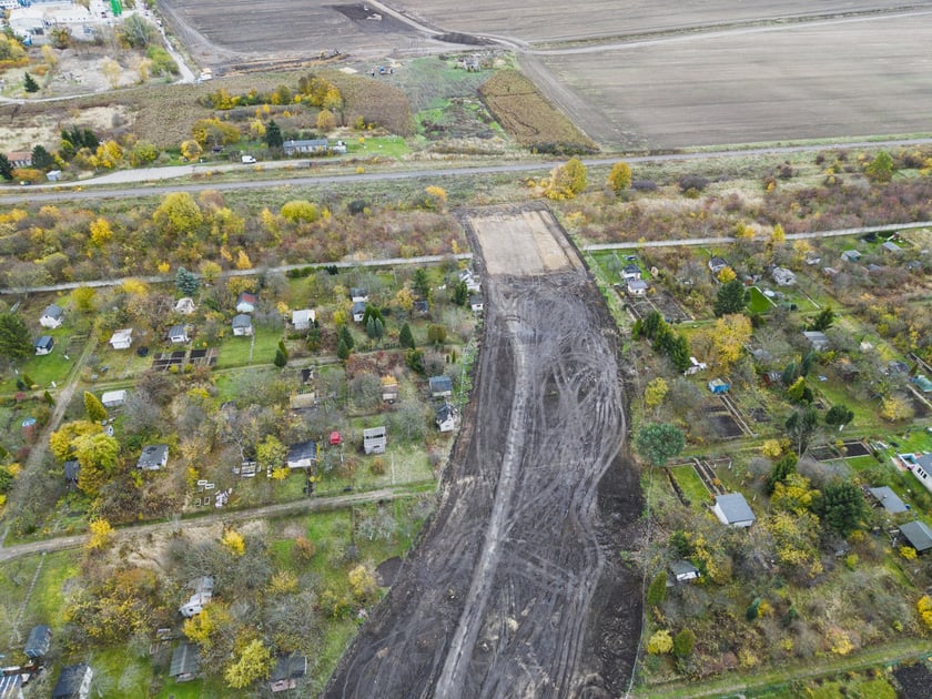 Widok na teren budowy Wschodniej Obwodnicy Wrocławia