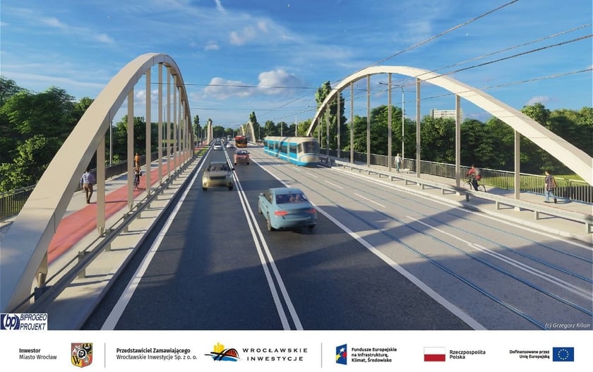 Wizualizacja mostów Chrobrego po uruchomieniu tramwaju na Swojczyce