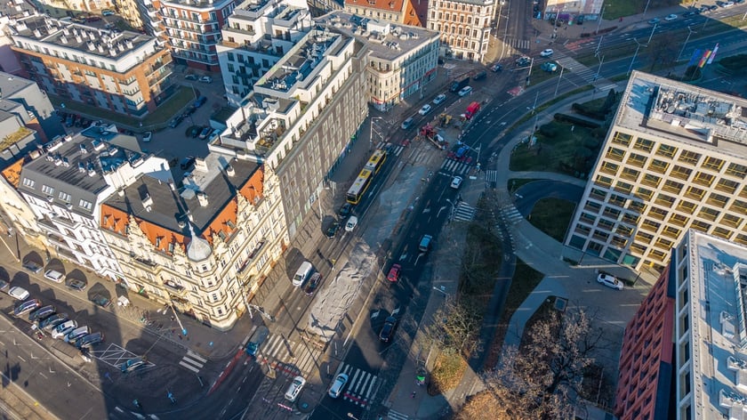 Rozpoczęcie robót budowlanych przy węźle Drobnera - Dubois. Widok z lotu ptaka