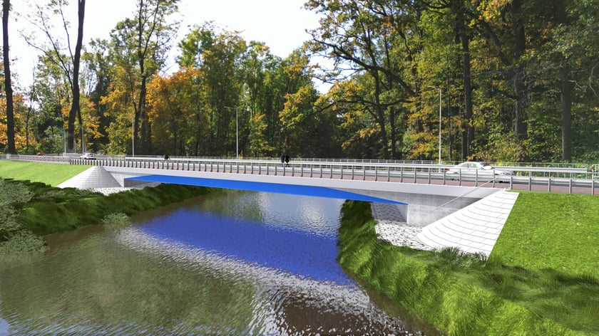 Powiększ obraz: Wizualizacja przedstawiająca nowy most nad Strzegomką w Wawrzeńczycach.