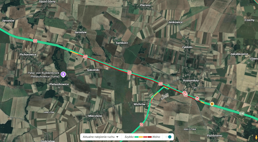 Powiększ obraz: <p>Korekk na A4 po kolizji 3 aut. Sobota 28.02.2026, stan na godz. 12.45.</p>