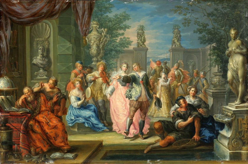 Johann Georg Platzer, Alegoria muzyki, ok. 1730, olej, blacha miedziana