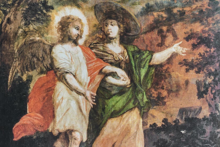 Fragment ocalonego obrazu Michaela Willmanna &bdquo;Oblubieniec prowadzący oblubienicę&rdquo;, ok. 1700. Został poddany konserwacji jako jeden z pierwszych w 2019 roku.