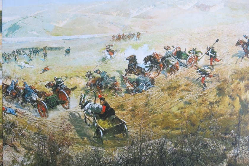 Fragment Panoramy Racławickiej &ndash; łamie się szyk muszkieter&oacute;w broniących armat.&nbsp;