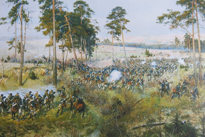 Fragment Panoramy Racławickiej &ndash; żołnierze z 2 Regimentu Pieszego majora Konstantego Luckego kontratakują grenadier&oacute;w z grupy obchodowej podpułkownika Pustowałowa.