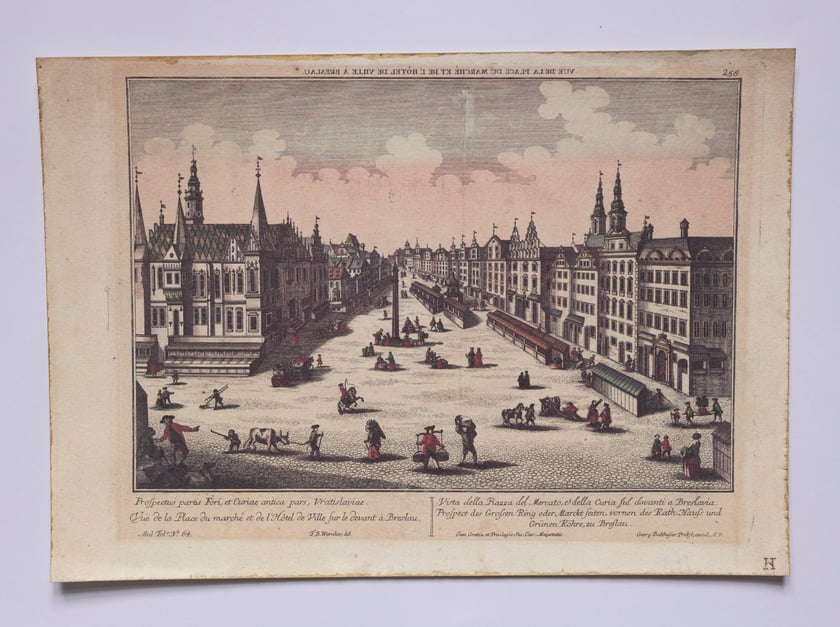 Rysunek Friedricha Bernharda Wernera &ndash; widok pl. wschodniego Rynku od południa, ok. 1780