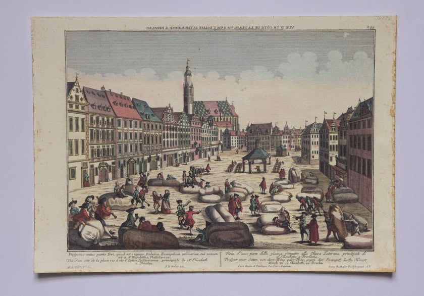 Rysunek Friedricha Bernharda Wernera &ndash; widok pl. zachodniego Rynku zwanego Targiem Wełny, ok. 1780