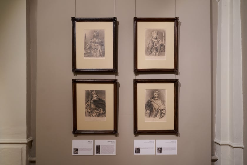 Wystawa &bdquo;Poczet kr&oacute;l&oacute;w polskich&rdquo; Jana Matejki w Muzeum Narodowym we Wrocławiu - rysunki piastowskich władc&oacute;w-Mieszko I, jego żona Dobrawa, Bolesław I Chrobry i Mieszko II