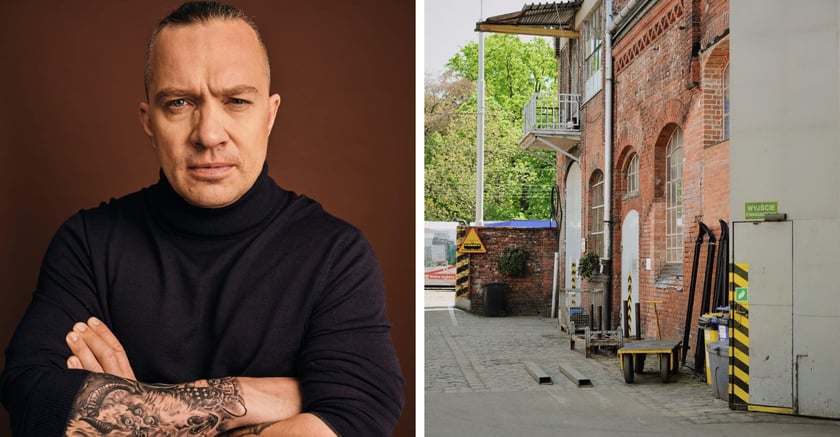 Z lewej: Łukasz Orbitowski, z prawej: zajezdnia tramwajowa GAJ