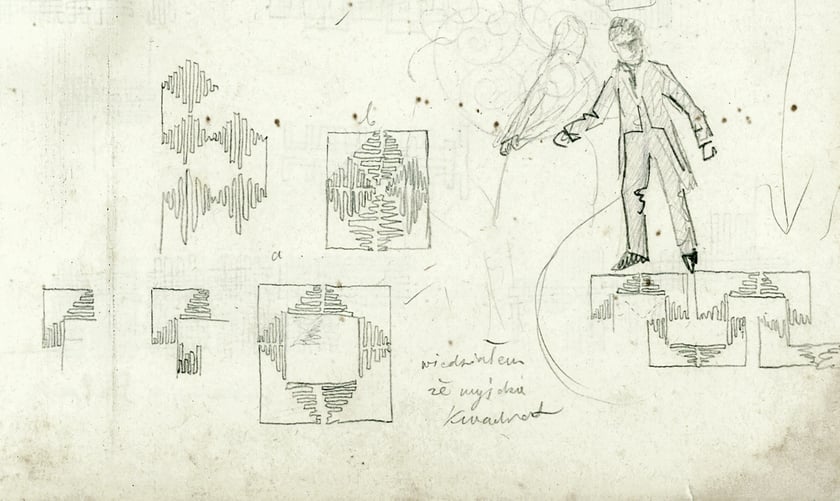 Kartka z notatnika Wacława Szpakowskiego - szkic wzor&oacute;w z wrocławskiego plafonu
