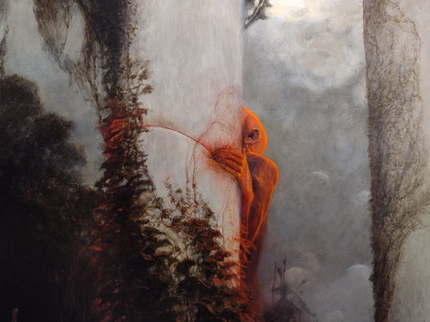 Fragment obrazu Zdzisława Beksińskiego z wystawy „Beksiński we Wrocławiu” w IASE