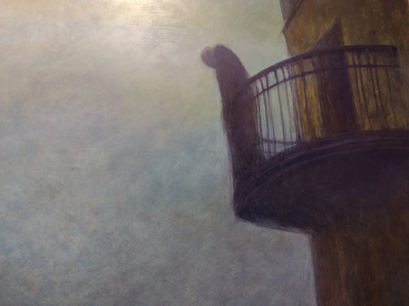 Fragment obrazu Zdzisława Beksińskiego z wystawy „Beksiński we Wrocławiu” w IASE