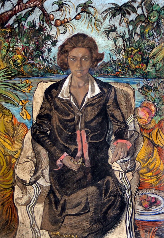 Powiększ obraz: Jadwiga Witkiewiczowa na tle egzotycznego pejzażu, portret Stanisława Ignacego Witkiewicza
