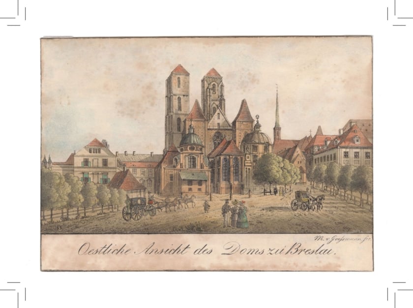 Katedra św. Jana Chrzciciela. Poczt&oacute;wka z grafiką Maximiliana von Grossmanna, ok. 1825 r.