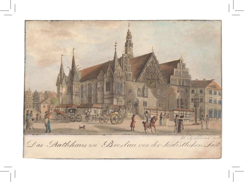 Ratusz. Poczt&oacute;wka z grafiką Maximiliana von Grossmanna, ok. 1825 r.