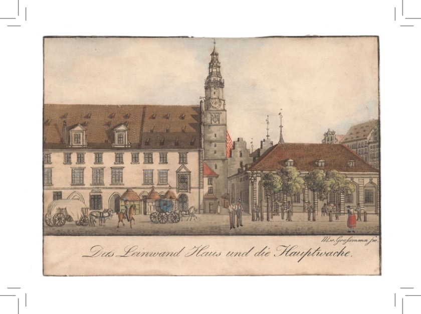 Sukiennice. Poczt&oacute;wka z grafiką Maximiliana von Grossmanna, ok. 1825 r.