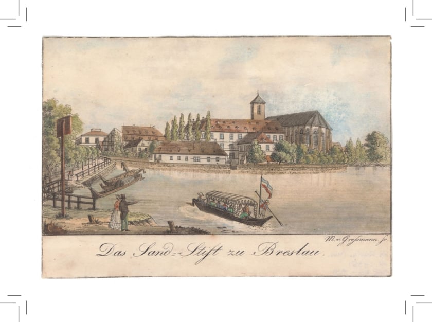 Wyspa Piaskowa. Poczt&oacute;wka z grafiką Maximiliana von Grossmanna, ok. 1825 r.