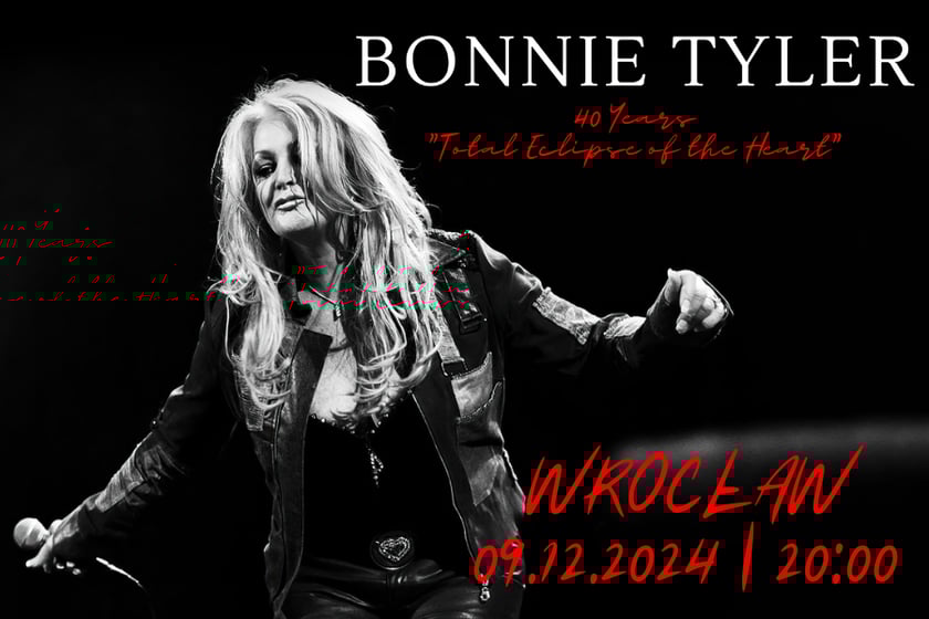 Bonnie Tyler&nbsp;
Brytyjska piosenkarka rockowa (country rock, soft rock, rock progresywny) i pop-rockowa. Legendarna gwiazda muzyki lat 70. i 80. wkr&oacute;tce powr&oacute;ci do Polski.&nbsp;
poniedziałek, 09.12.2024, godz. 20.00
Bonnie Tyler - 40 Years "Total Eclipse of the Heart".&nbsp;
Wrocław, Narodowe Forum Muzyki
Bilety od 371 zł