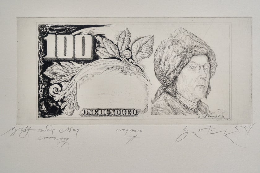 Banknot studolarowy-wersja wrocławskiego grafika Bartłomieja Podg&oacute;rniaka