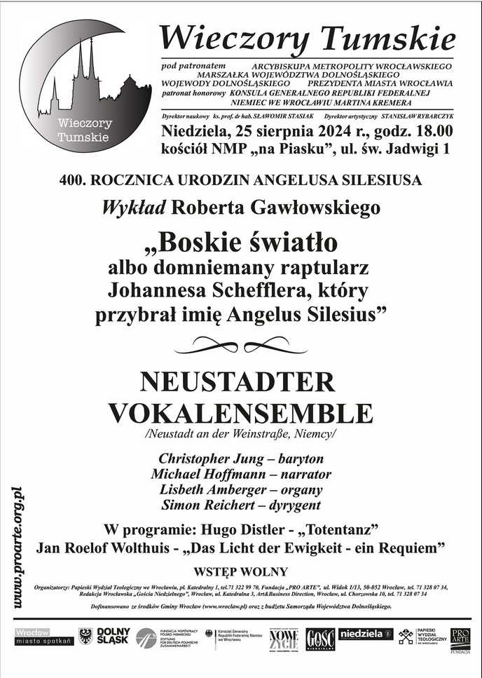 Sierpniowy Wieczór Tumski, zorganizowany z okazji 400. rocznicy urodzin Angelusa Silesiusa - plakat