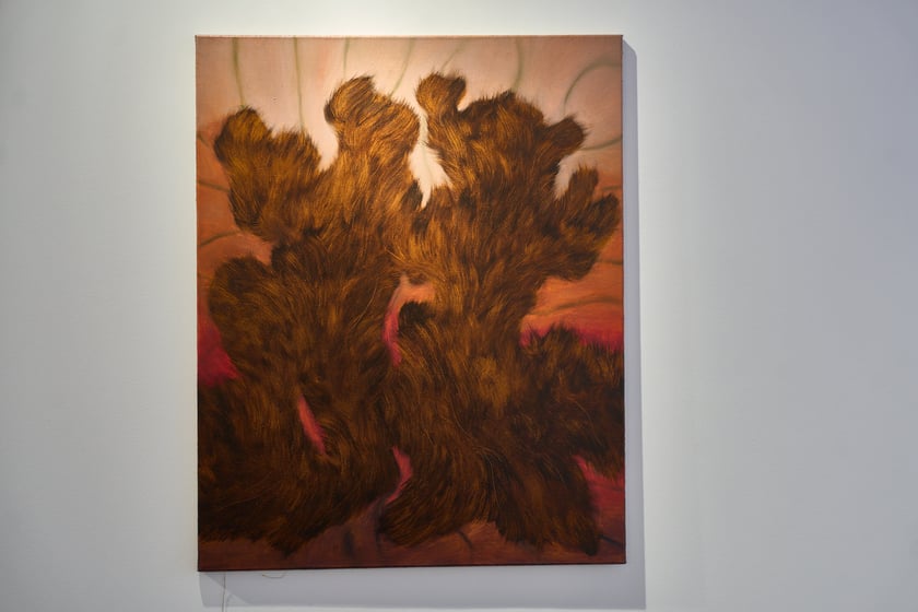 Zdjęcie z montażu wystawy Kosmatość Sylwii Muchy w Mia Art Gallery