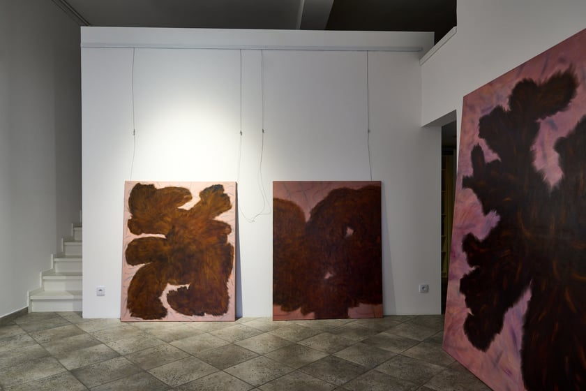 Zdjęcie z montażu wystawy Kosmatość Sylwii Muchy w Mia Art Gallery