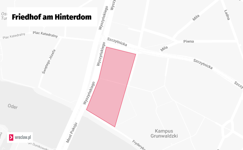 Grafika z zaznaczonym dawnym cmentarzem