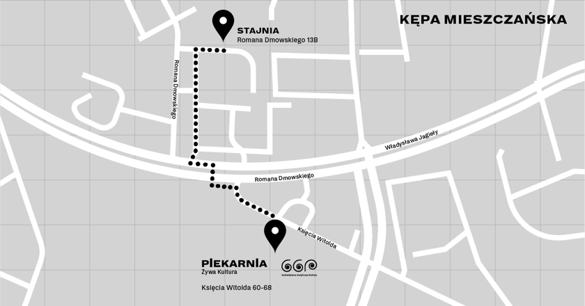 Mapa z zaznaczoną Stajnią i galerią 66P