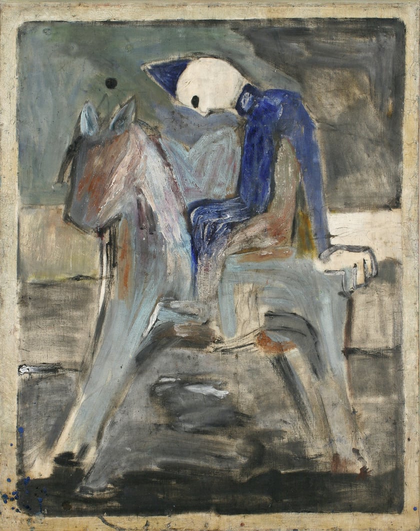 Waldemar Cwenarski, &bdquo;Pajac na koniu&rdquo;, 1951, olej, pł&oacute;tno, Muzeum Narodowe we Wrocławiu