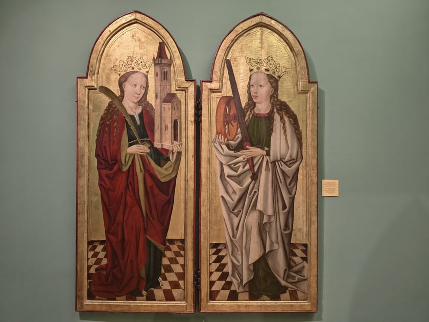 św. Barbara i św. Katarzyna | z kościoła Marii i Magdaleny we Wrocławiu | pracownia mistrza legnickiego poliptyku| 1473