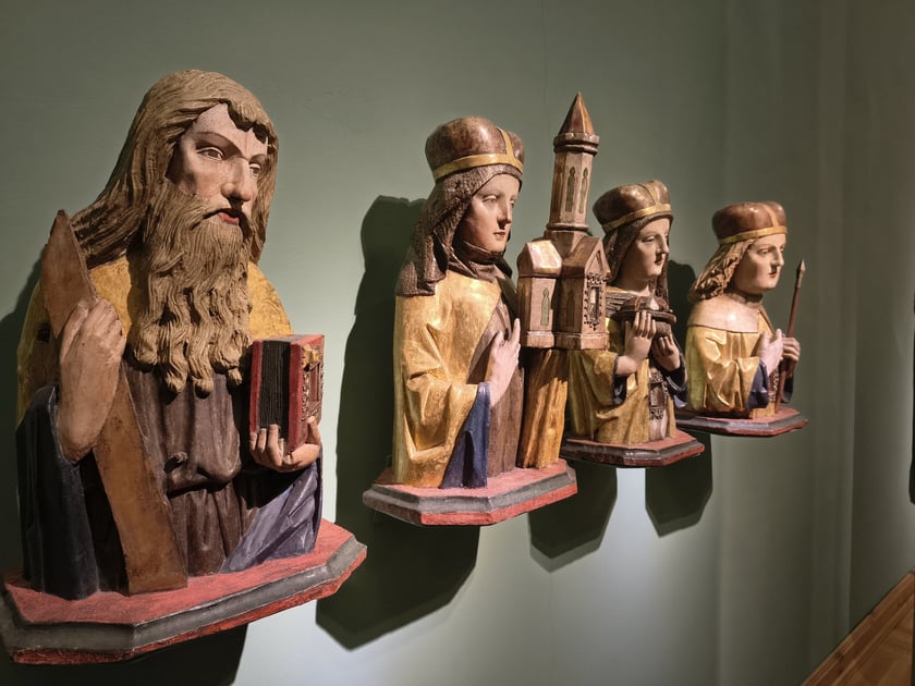 popiersia relikwiarzowe świętych Andrzeja, Jadwigi, Elżbiety i Sebastiana | z predelli złotnik&oacute;w wrocławskich | 1473